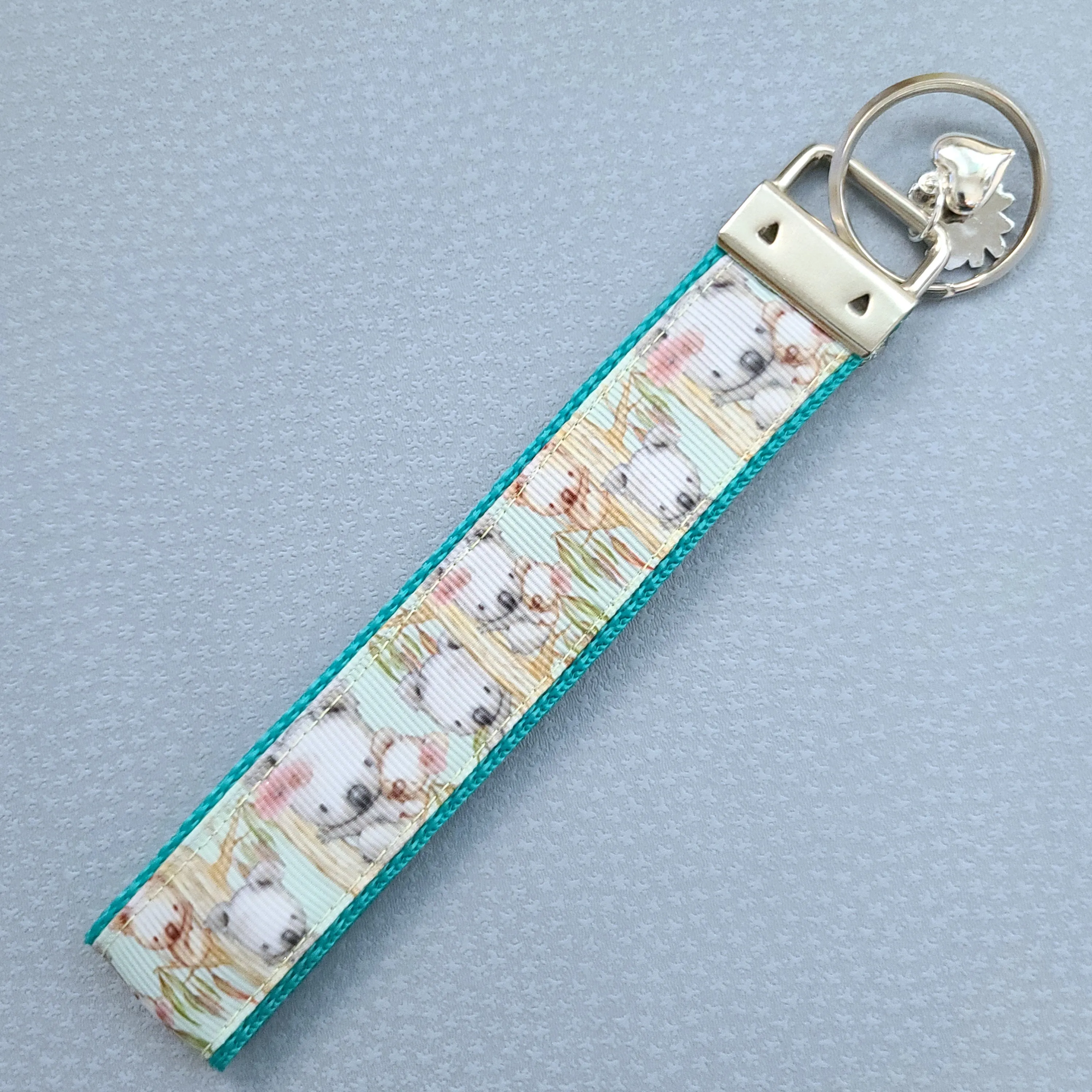 Koala Bears on Watercolor Bamboo Rose Gold Key Chain Fob with Rose Charm