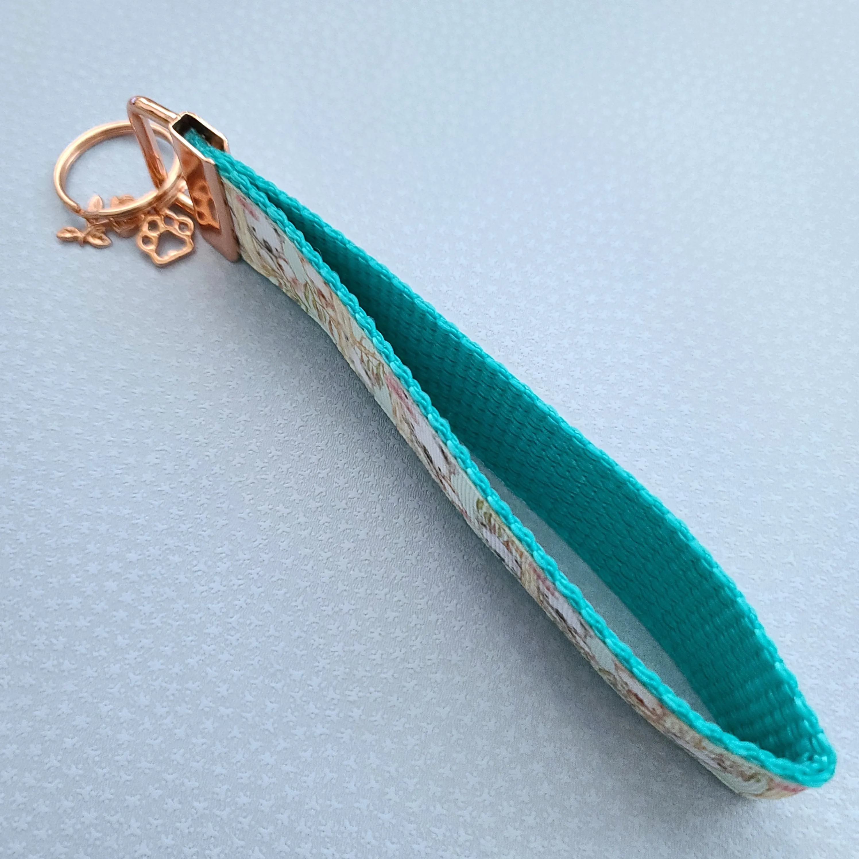 Koala Bears on Watercolor Bamboo Rose Gold Key Chain Fob with Rose Charm