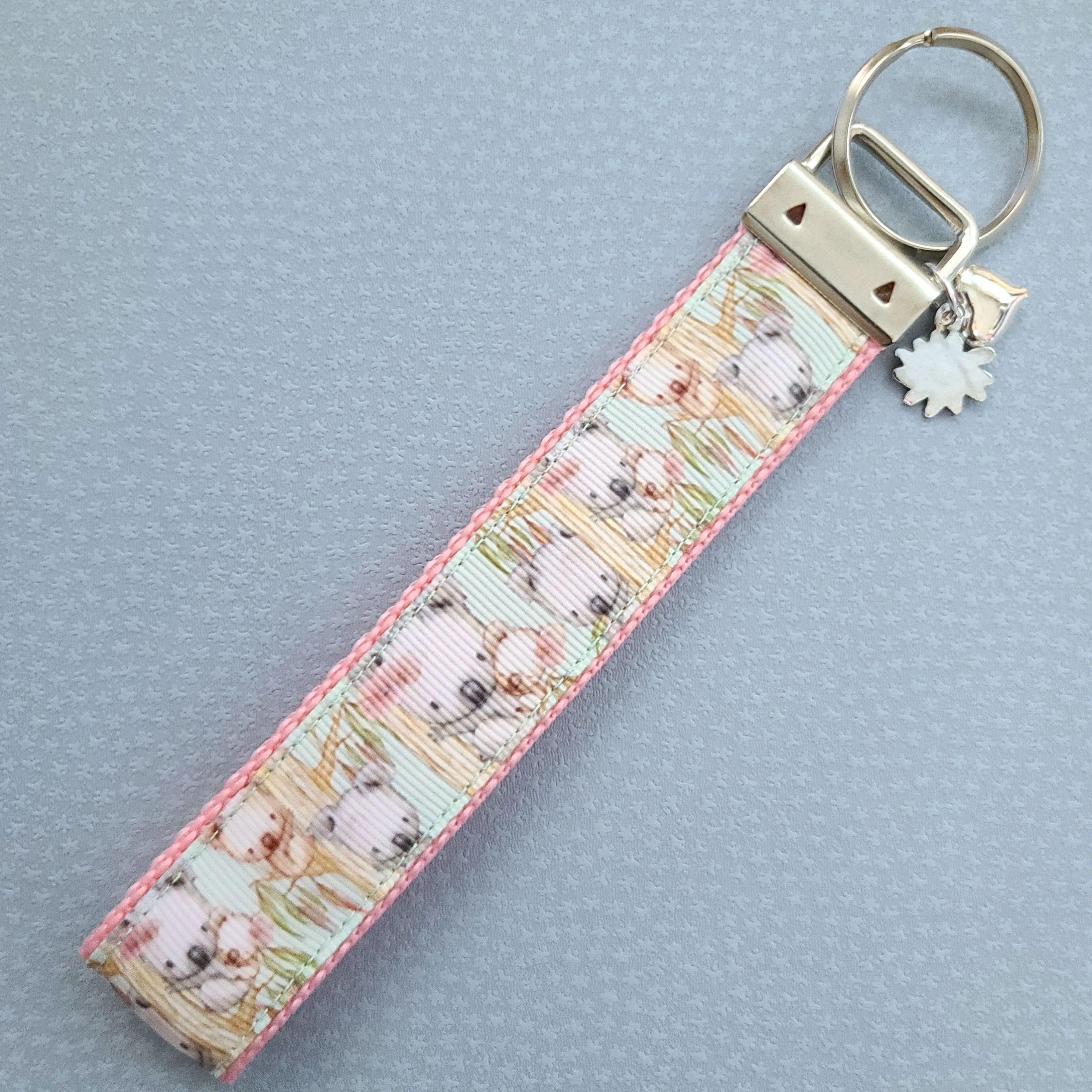 Koala Bears on Watercolor Bamboo Rose Gold Key Chain Fob with Rose Charm