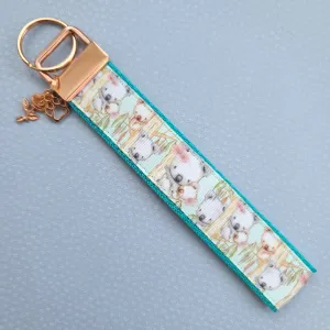Koala Bears on Watercolor Bamboo Rose Gold Key Chain Fob with Rose Charm