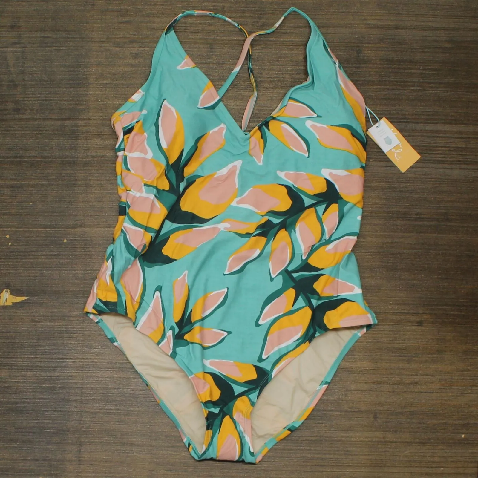 Kona Sol Criss Cross Back Medium Coverage One Piece Swimsuit Floral Multi XL