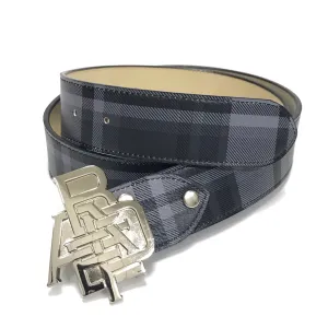 [L] A Bathing Ape Bape Nested Logo Plaid Leather Belt Black