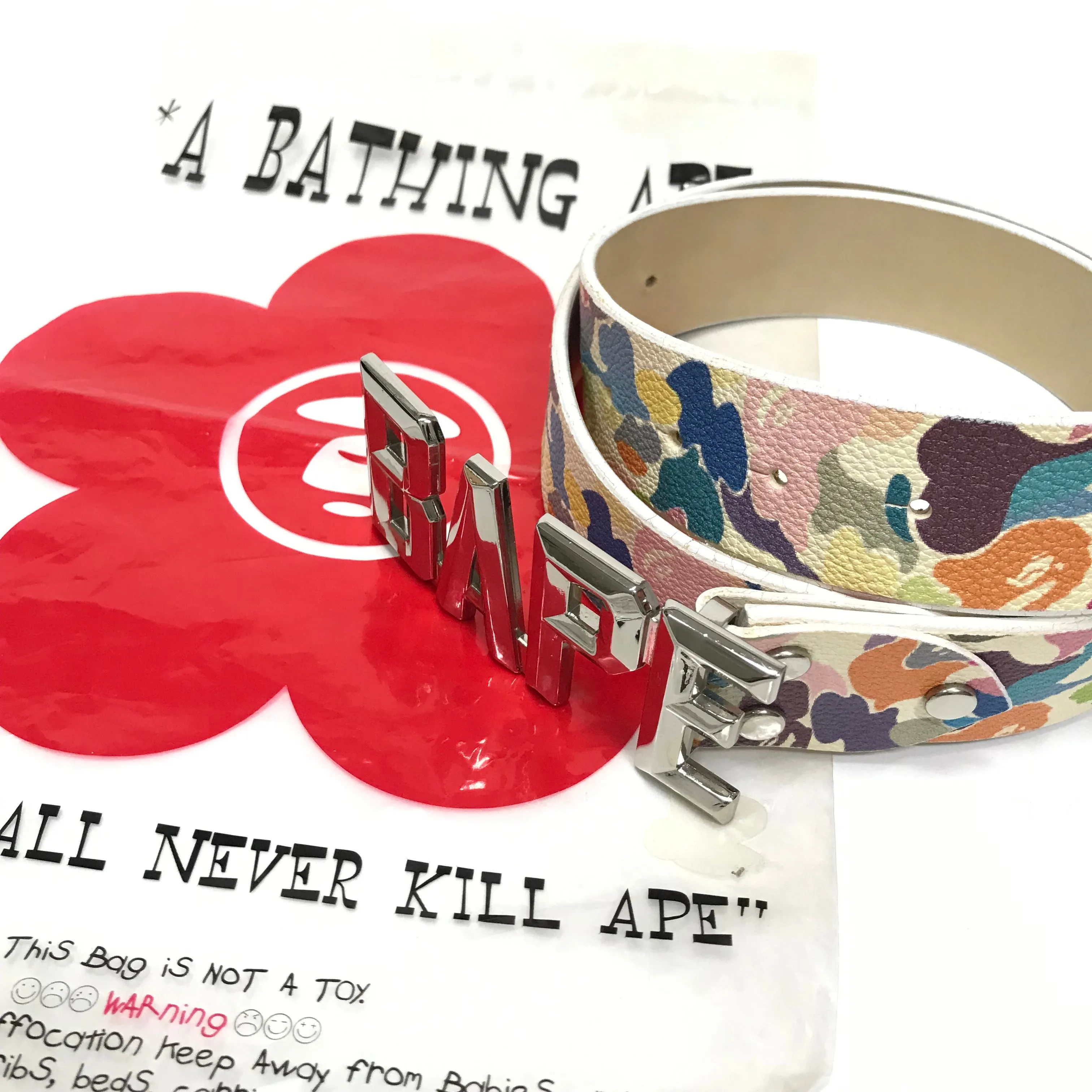 [L] A Bathing Ape Bape Vintage Multi Camo Leather Belt
