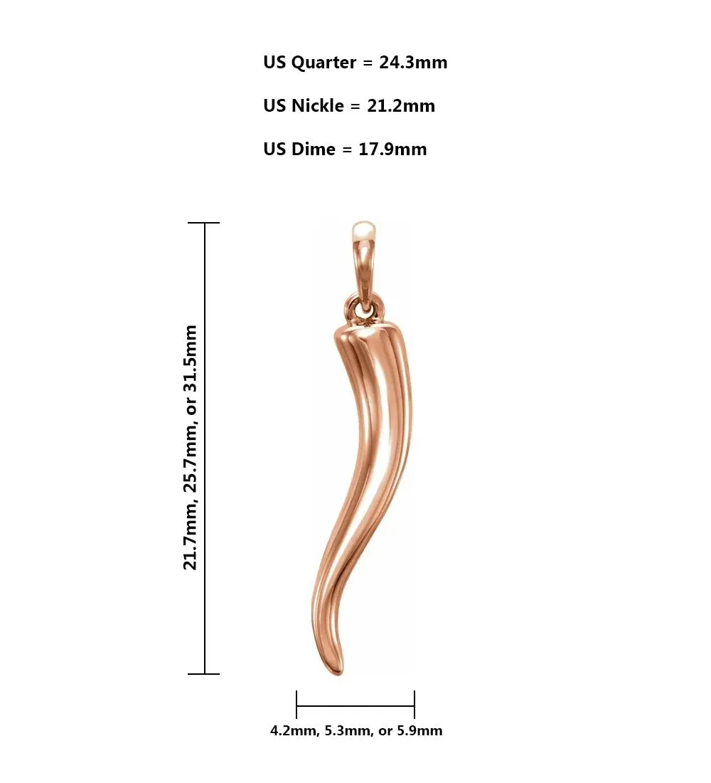 Ladies or Men's 14K Yellow, White, or Rose Gold Italian Horn Cornicello Pendant