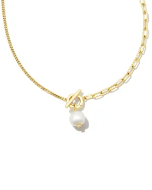 Leighton Pearl Chain Necklace in Gold White Pearl