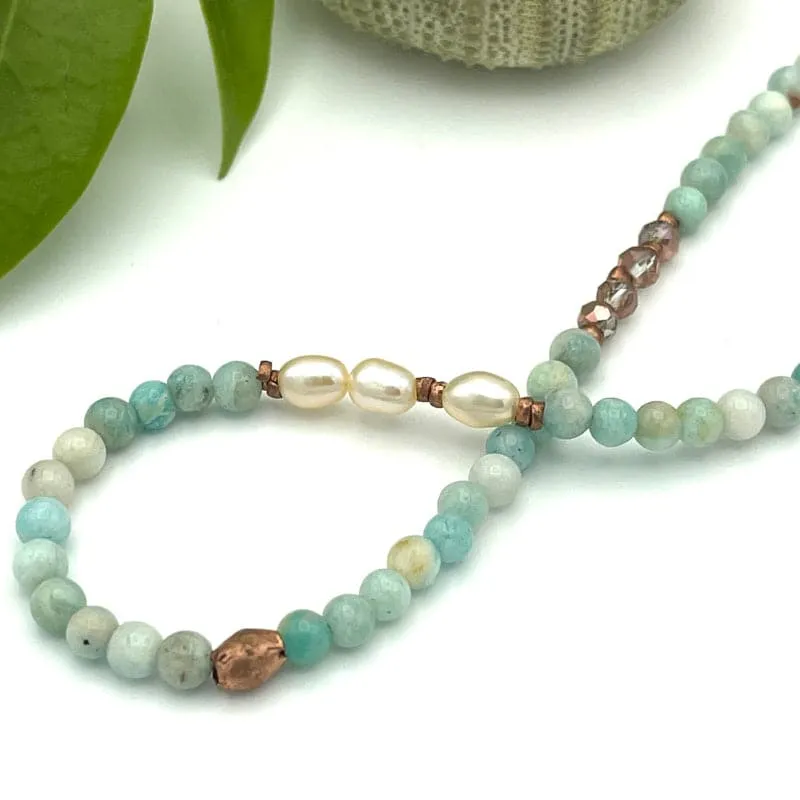 Long Amazonite Pearl Mermaid Bead Necklace