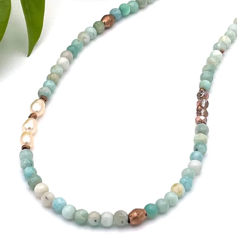 Long Amazonite Pearl Mermaid Bead Necklace