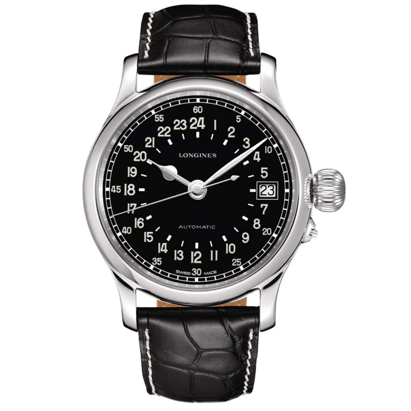 LONGINES TWENTY-FOUR HOURS 47.50MM BLACK WATCH AUTOMATIC STEEL L2.751.4.53.4