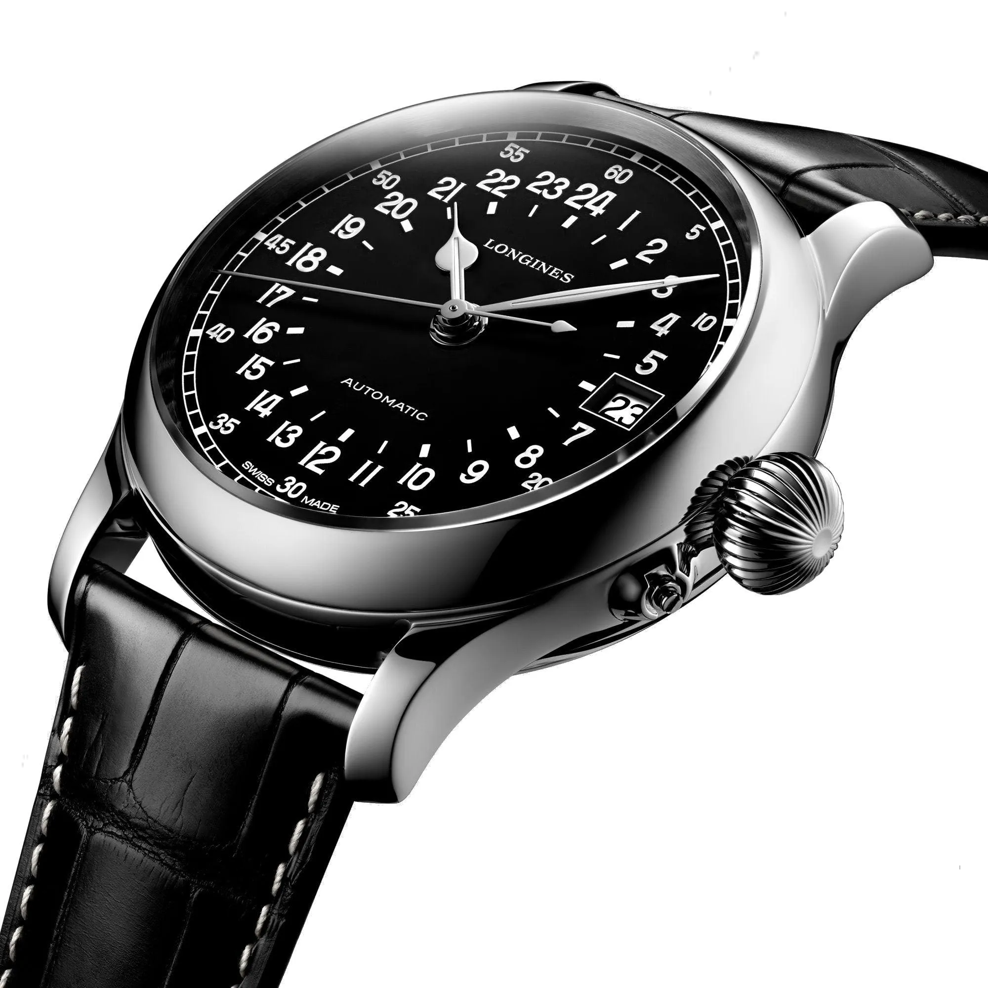 LONGINES TWENTY-FOUR HOURS 47.50MM BLACK WATCH AUTOMATIC STEEL L2.751.4.53.4