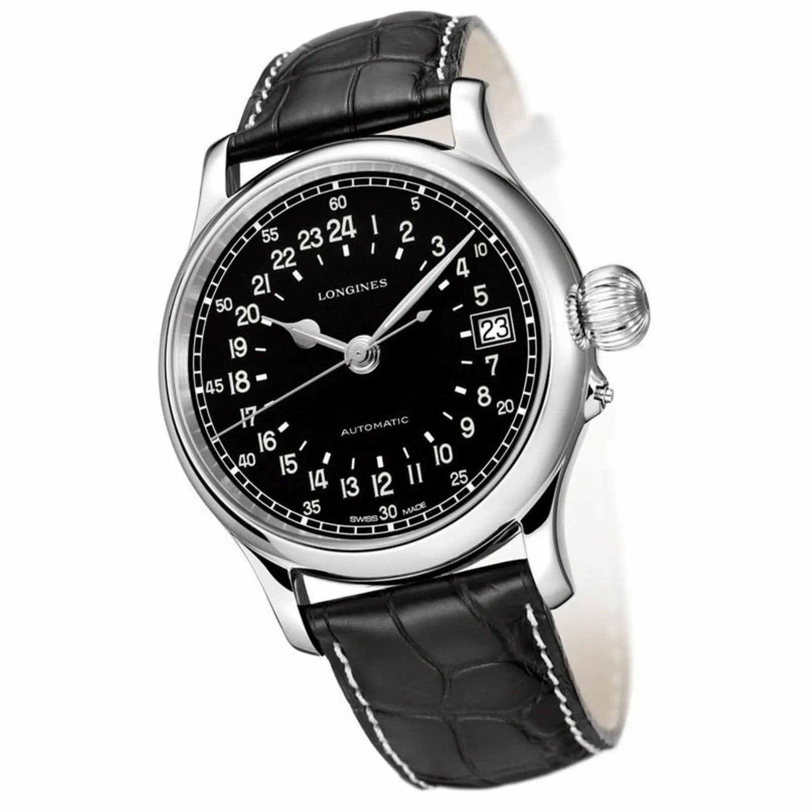 LONGINES TWENTY-FOUR HOURS 47.50MM BLACK WATCH AUTOMATIC STEEL L2.751.4.53.4