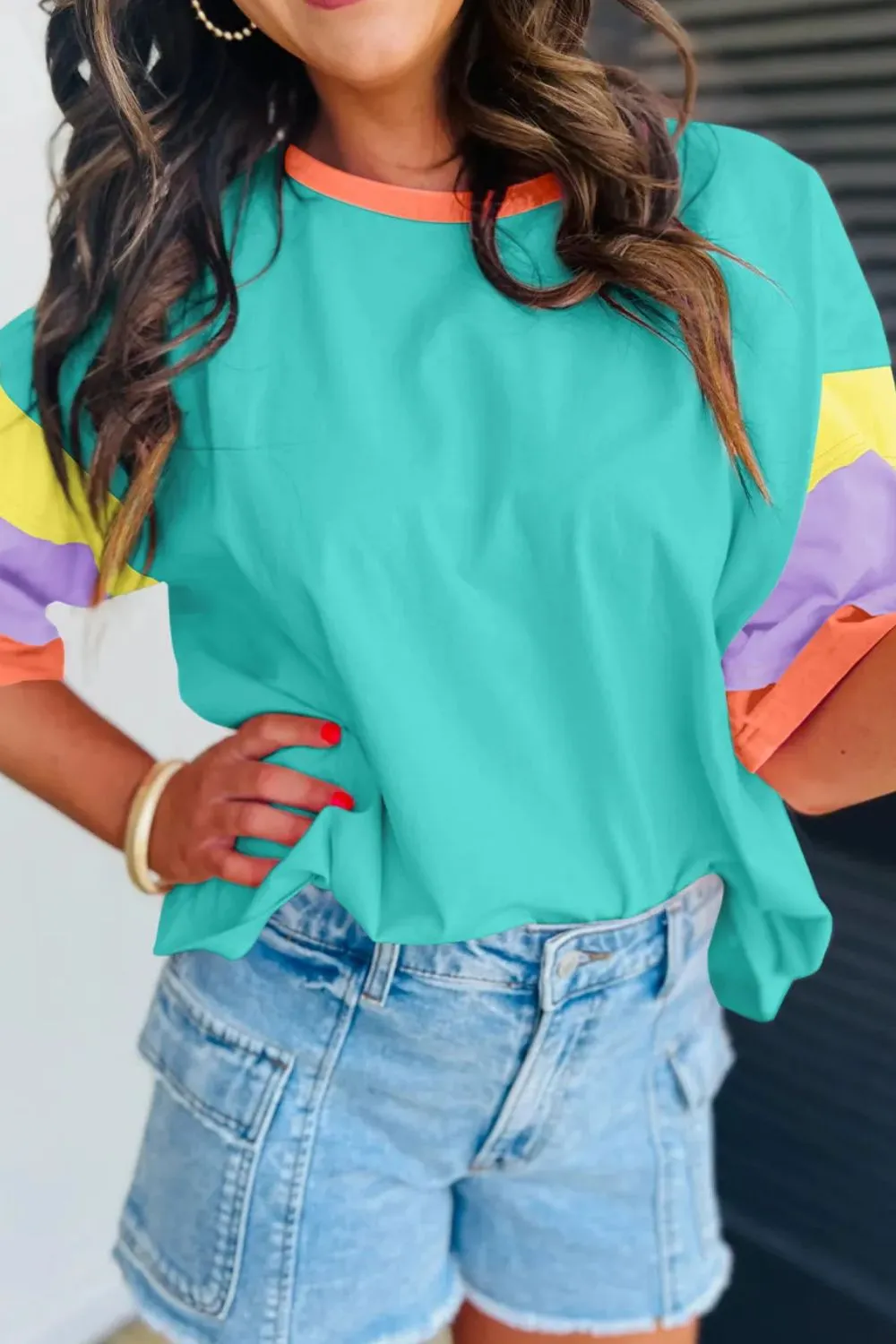 Lorna Color Block Round Neck Half Sleeve T-Shirt