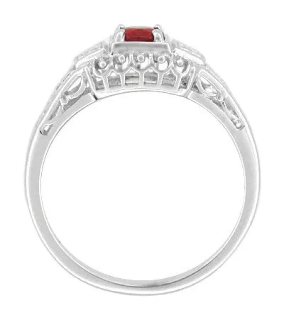 Low Profile Art Deco Ruby and Diamond Filigree Engagement Ring in Platinum