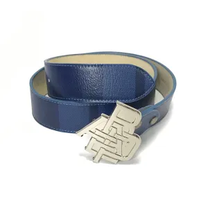 [M] A Bathing Ape Bape Nested Logo Plaid Leather Belt Blue
