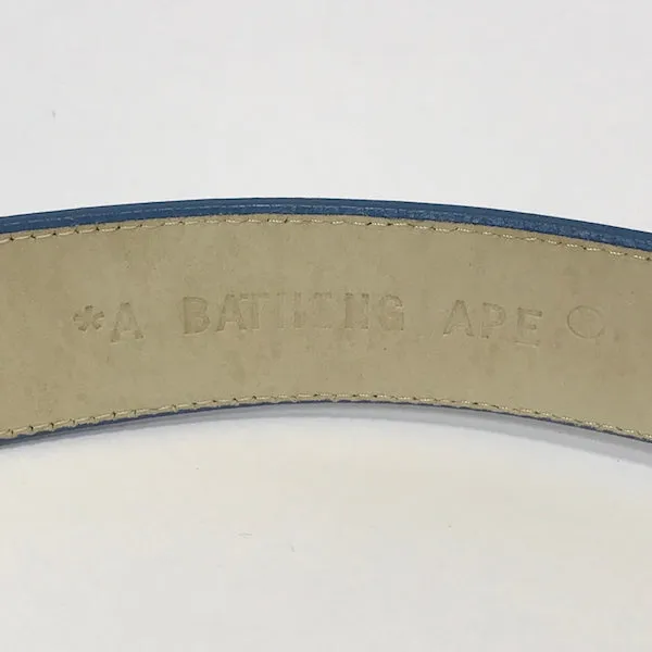 [M] A Bathing Ape Bape Nested Logo Plaid Leather Belt Blue