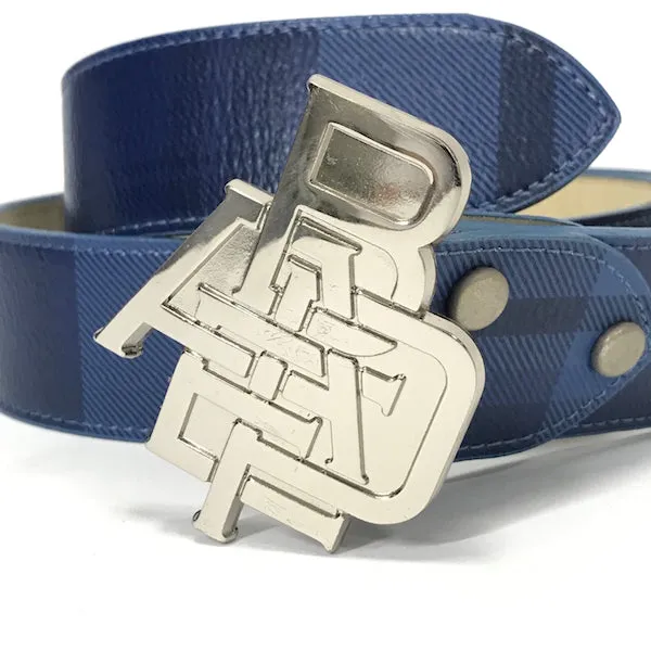 [M] A Bathing Ape Bape Nested Logo Plaid Leather Belt Blue