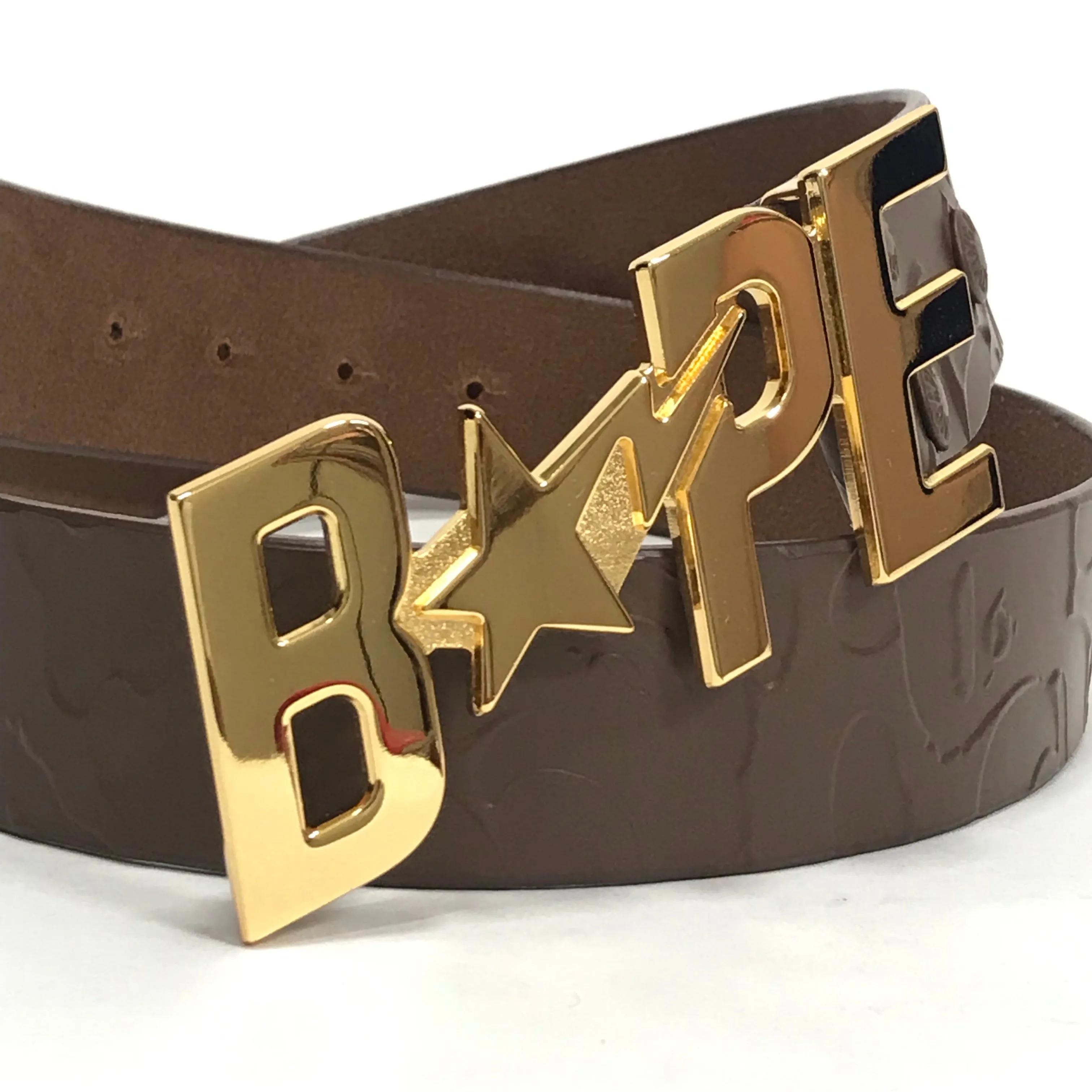 [M] DS! A Bathing Ape Bape Embossed Camo Leather Belt Brown/Gold