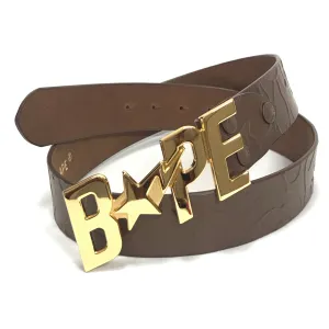 [M] DS! A Bathing Ape Bape Embossed Camo Leather Belt Brown/Gold