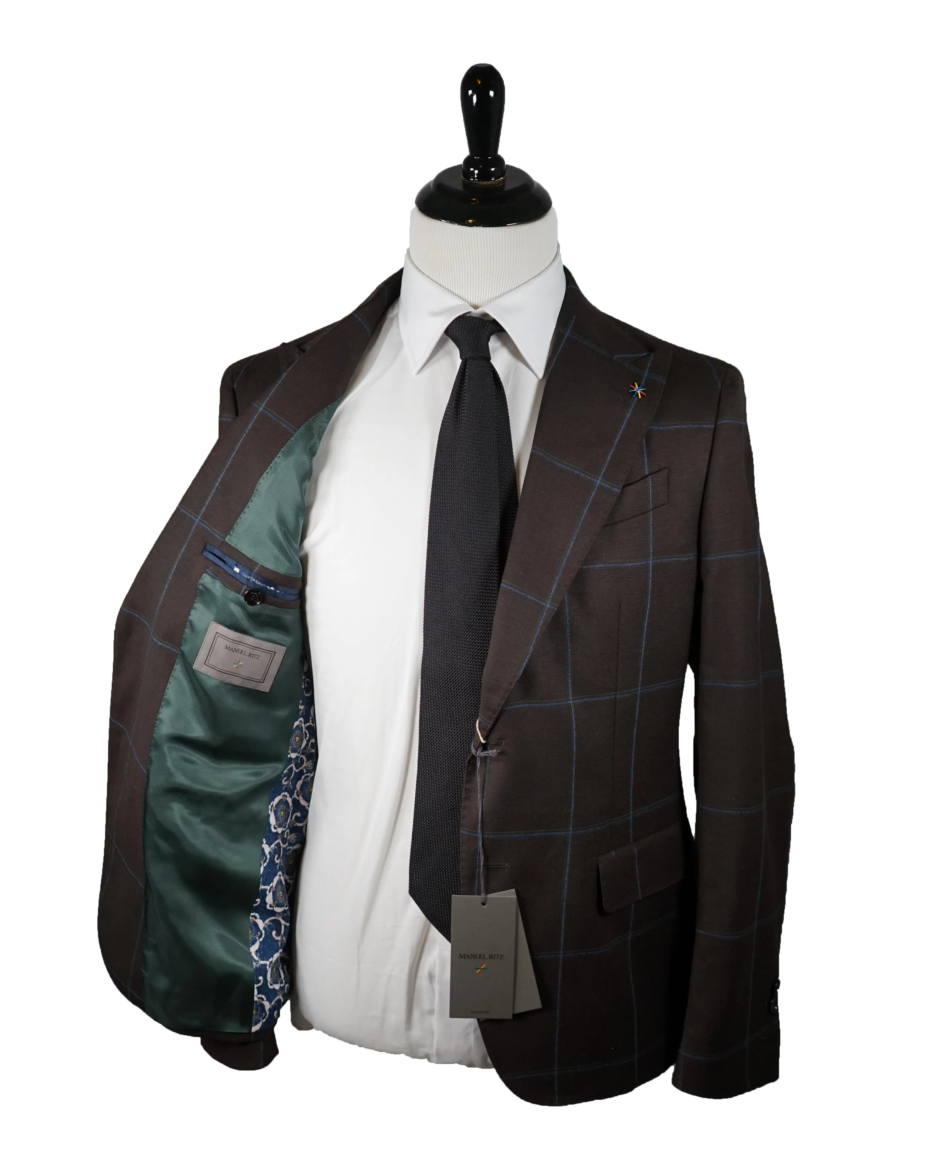 MANUEL RITZ - Wide Peak Lapel Bold Windowpane Suit - 40S