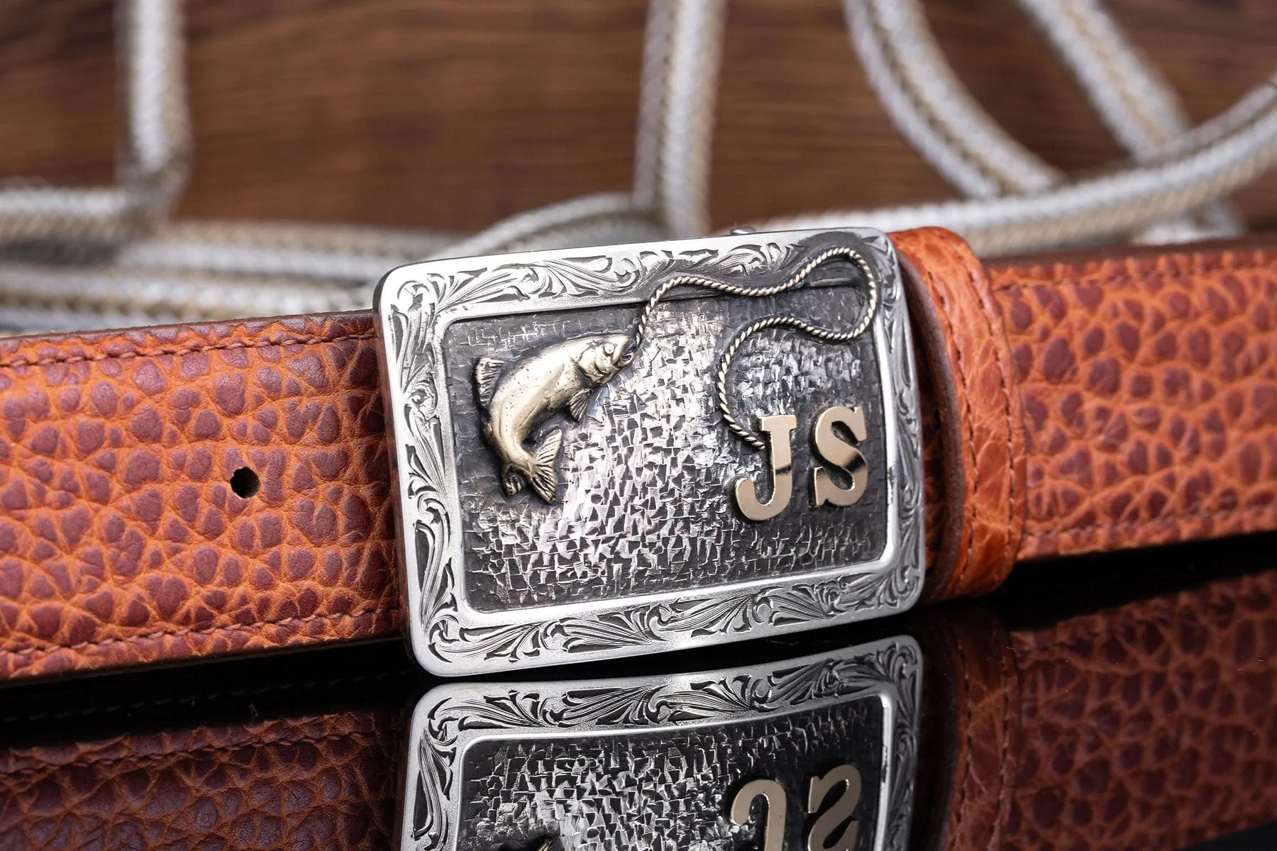 Mason B Fish Initials Trophy Buckle