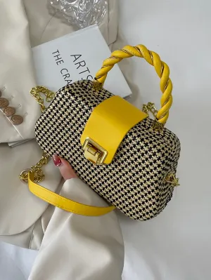 Metal Detail Color Block Box Bag - Yellow