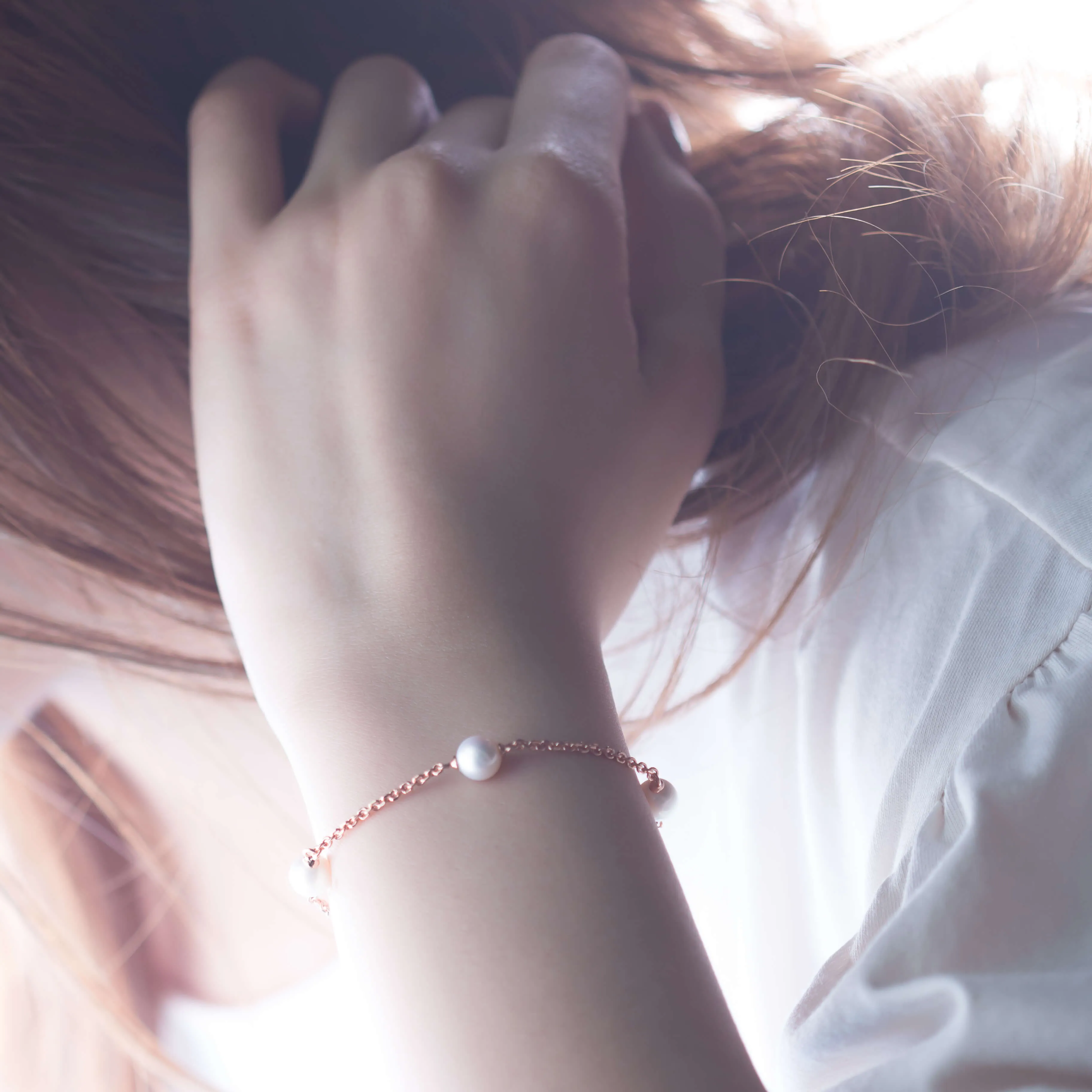 Molah Silver Rose Gold Plated Freshwater Pearl and Cubic Zirconia Bolo Adjustable Bracelet