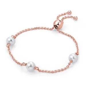 Molah Silver Rose Gold Plated Freshwater Pearl and Cubic Zirconia Bolo Adjustable Bracelet