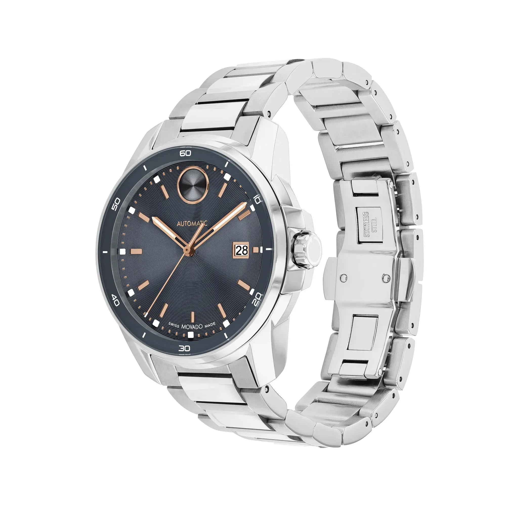 Movado Bold Men's Watch Silver Tone Case Automatic