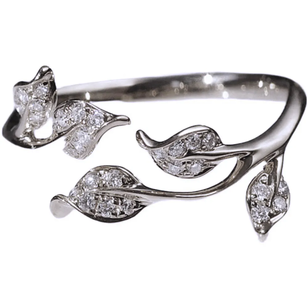 Nature Inspired Diamond Leaf Twig Ring