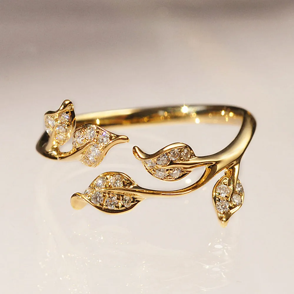 Nature Inspired Diamond Leaf Twig Ring
