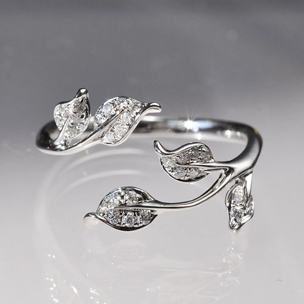 Nature Inspired Diamond Leaf Twig Ring