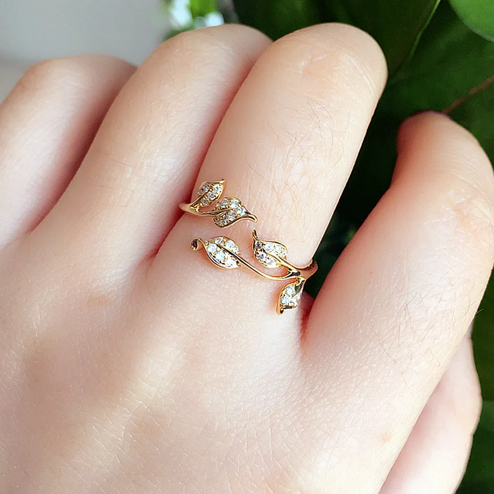 Nature Inspired Diamond Leaf Twig Ring