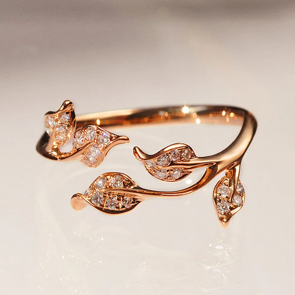 Nature Inspired Diamond Leaf Twig Ring