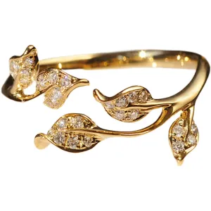 Nature Inspired Diamond Leaf Twig Ring