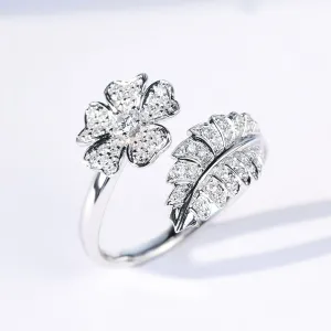 Nature Inspired Flower Leaf Diamond Wrap Ring