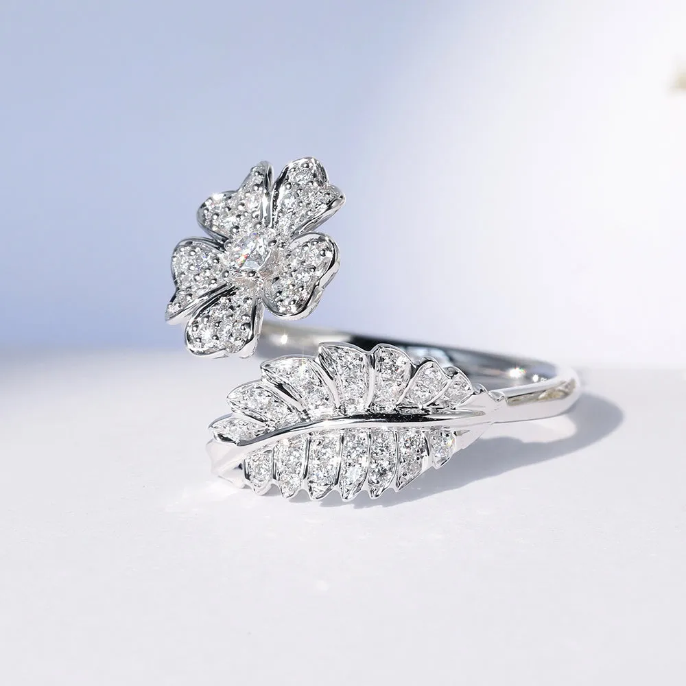 Nature Inspired Flower Leaf Diamond Wrap Ring