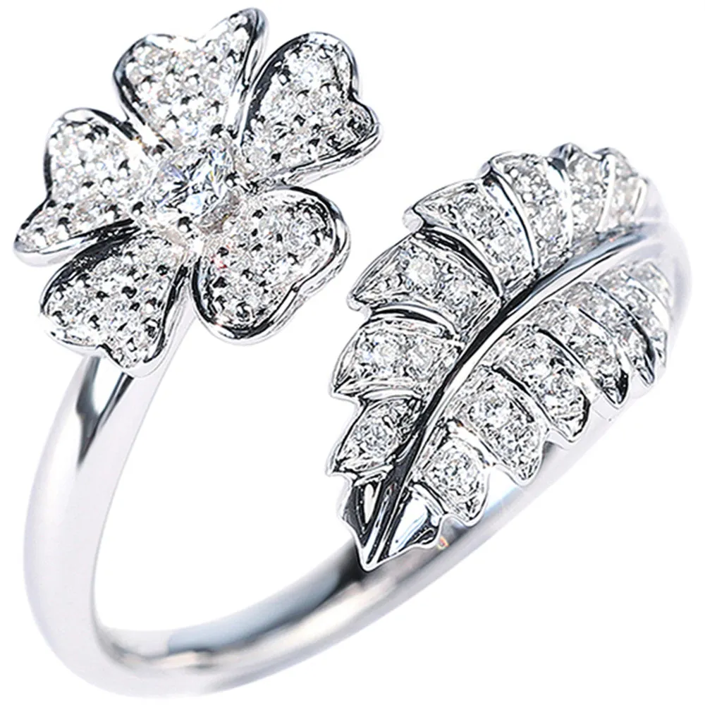 Nature Inspired Flower Leaf Diamond Wrap Ring