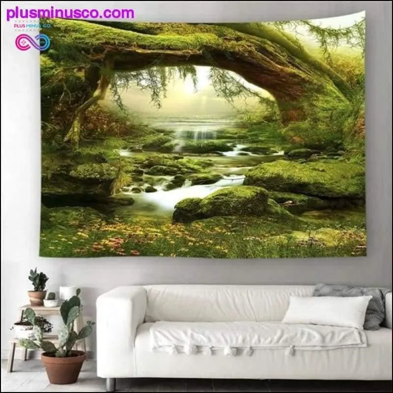 Nature Wall Tapestry Tree Forest Starry Sky Psychedelic