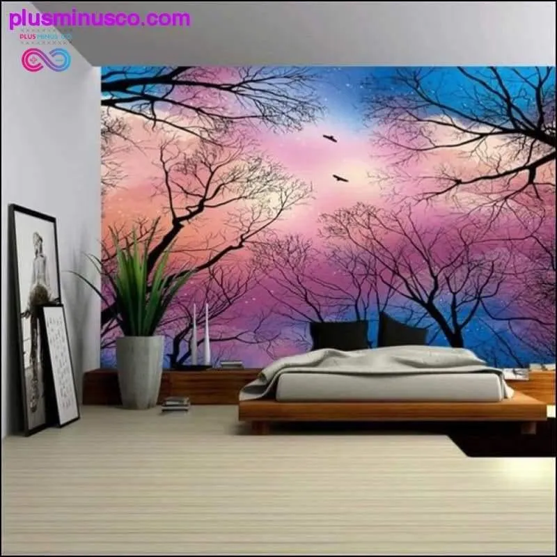 Nature Wall Tapestry Tree Forest Starry Sky Psychedelic