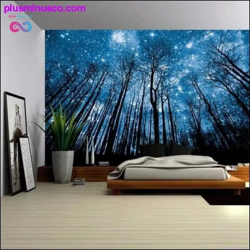Nature Wall Tapestry Tree Forest Starry Sky Psychedelic