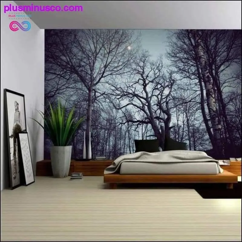 Nature Wall Tapestry Tree Forest Starry Sky Psychedelic