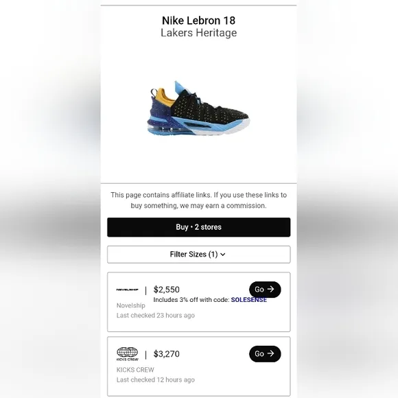 Nike LeBron 18 “Lakers Heritage” 6.5Y/8W