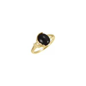 Oval Cabochon Onyx Leafy Ring