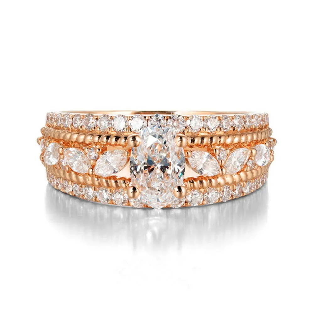 Oval Cut GIA Diamond Cluster Engagement Wide Ring