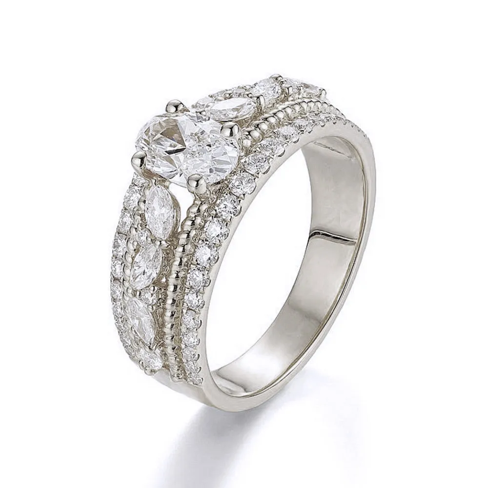 Oval Cut GIA Diamond Cluster Engagement Wide Ring