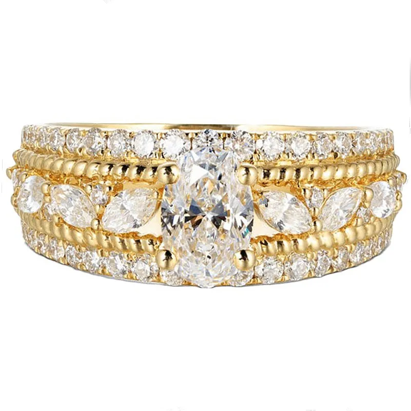 Oval Cut GIA Diamond Cluster Engagement Wide Ring