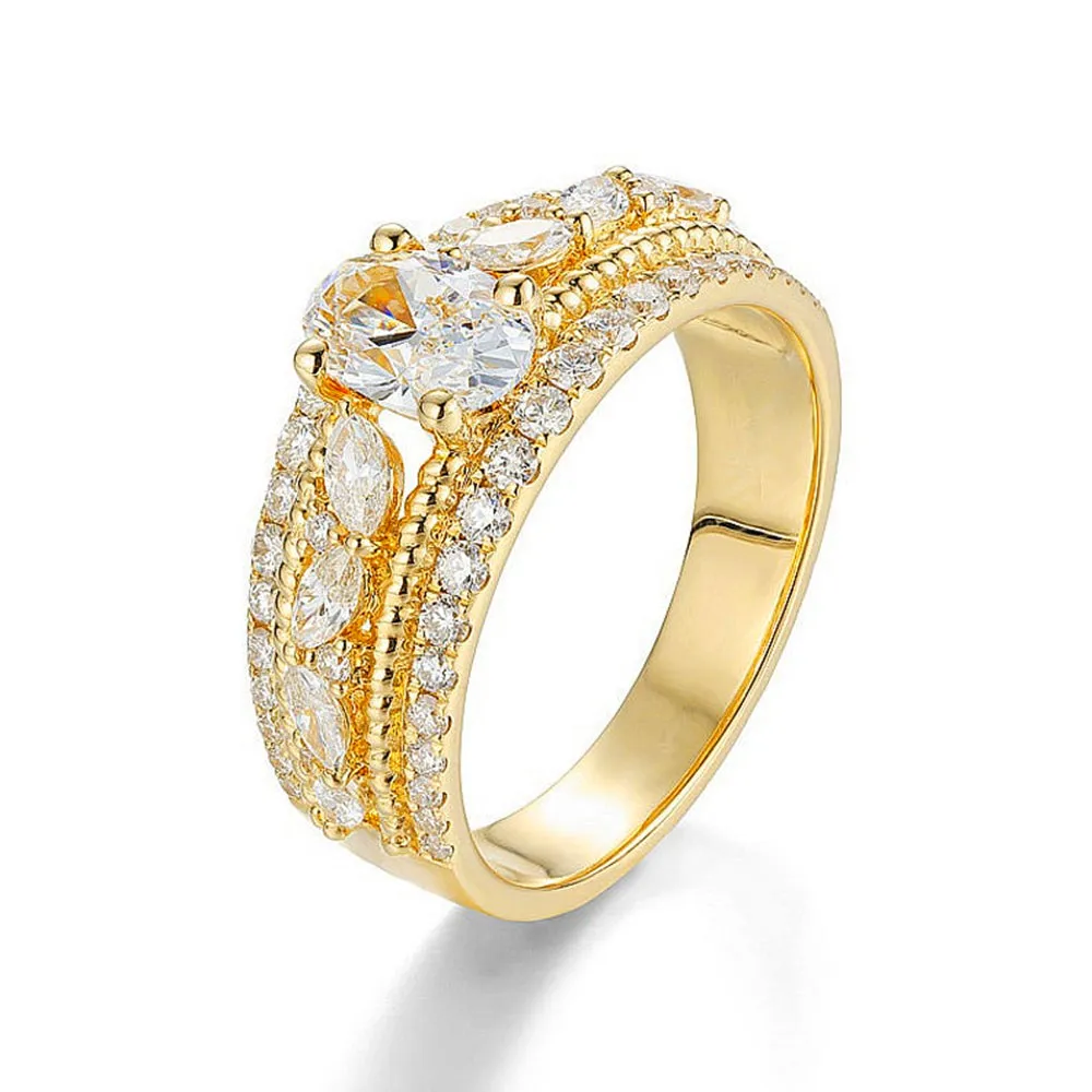 Oval Cut GIA Diamond Cluster Engagement Wide Ring