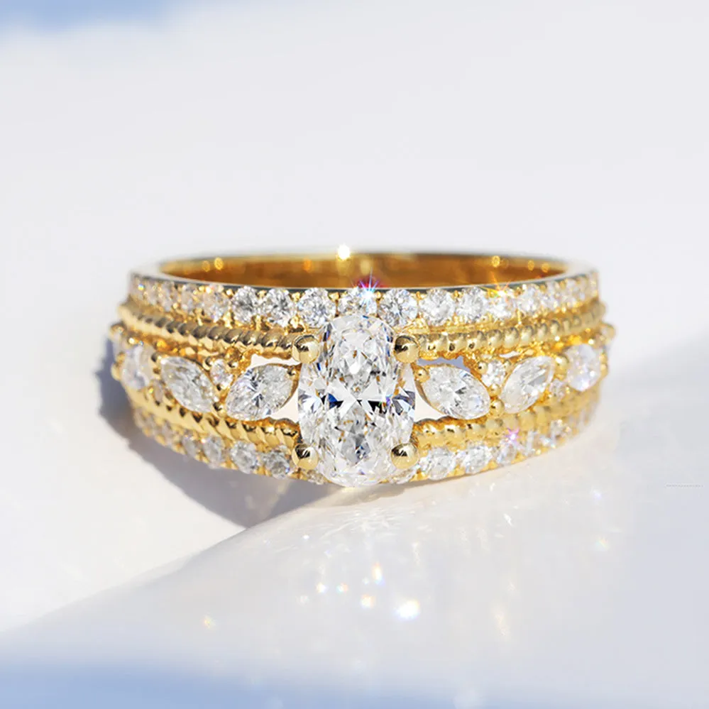 Oval Cut GIA Diamond Cluster Engagement Wide Ring