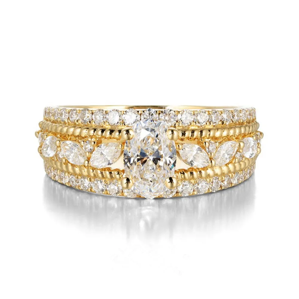Oval Cut GIA Diamond Cluster Engagement Wide Ring
