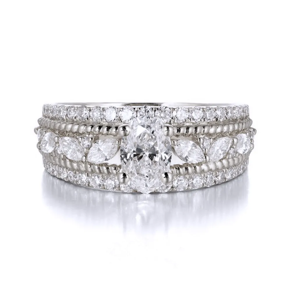 Oval Cut GIA Diamond Cluster Engagement Wide Ring