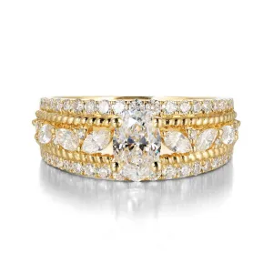 Oval Cut GIA Diamond Cluster Engagement Wide Ring